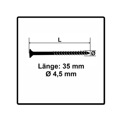 Fischer Power-Fast II FPF II Vis à bois aggloméré 4,5x35mm,Tête fraisée, Torx , Filetage partiel, Zingué blanc, Passivé bleu, 500 pcs. (670267)