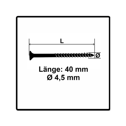 Fischer Power-Fast II FPF II Spanplattenschraube 4,5x40 mm 500 Stück ( 670269 ) Senkkopf mit Torx Teilgewinde galvanisch verzinkt, blau passiviert