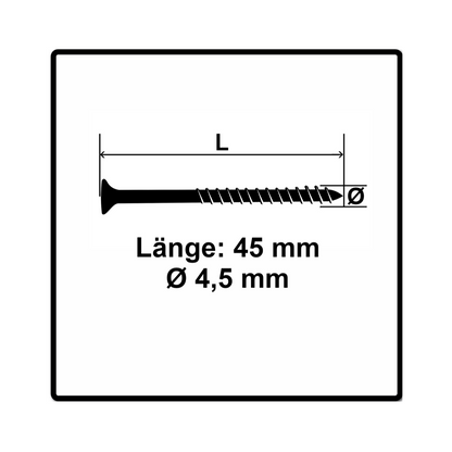 Fischer Power-Fast II FPF II Spanplattenschraube 4,5x45 mm 200 Stück ( 670270 ) Senkkopf mit Torx Teilgewinde galvanisch verzinkt, blau passiviert