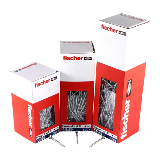 Fischer Power-Fast II FPF II Vis à bois aggloméré 4,5x45mm,Tête fraisée, Torx, Filetage partiel, Zingué blanc, Passivé bleu, 500pcs. (670271)