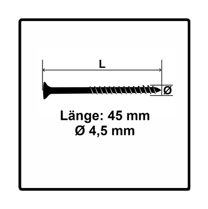 Fischer Power-Fast II FPF II Spanplattenschraube 4,5x45 mm 500 Stück ( 670271 ) Senkkopf mit Torx Teilgewinde galvanisch verzinkt, blau passiviert