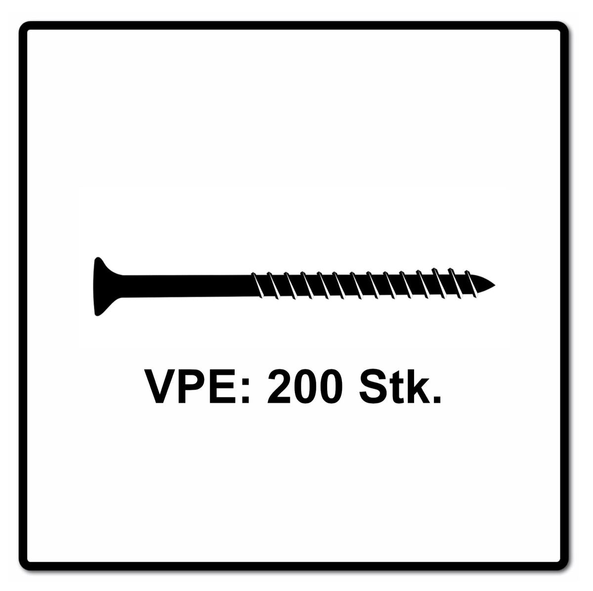 Fischer Power-Fast II FPF II Spanplattenschraube 4,5x60 mm 200 Stück ( 670632 ) Senkkopf mit Torx Teilgewinde galvanisch verzinkt, blau passiviert