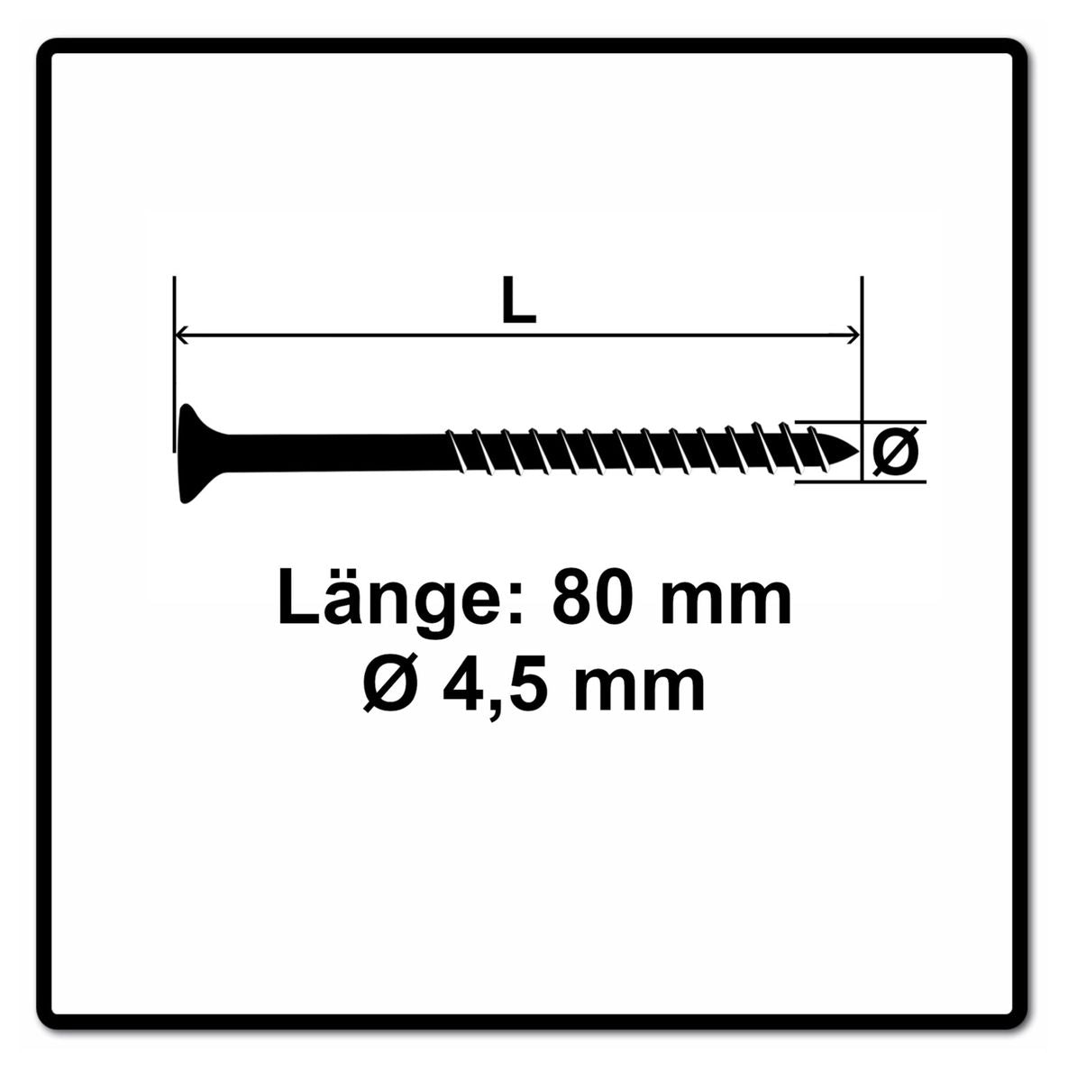 Fischer Power-Fast II FPF II Spanplattenschraube 4,5x80 mm 100 Stück ( 670278 ) Senkkopf mit Torx Teilgewinde galvanisch verzinkt, blau passiviert