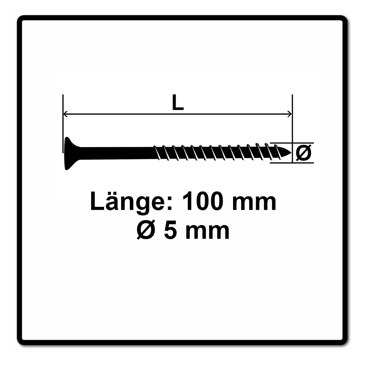 Fischer Power-Fast II FPF II Spanplattenschraube 5,0x100 mm 200 Stück ( 670365 ) Senkkopf mit Torx Teilgewinde galvanisch verzinkt, blau passiviert