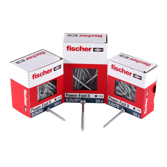 Fischer Power-Fast II FPF II Vis à bois aggloméré 5,0x35mm, 500 pcs. Tête fraisée avec empreinte Torx, filetage partiel, zingué et passivé bleu (670371)