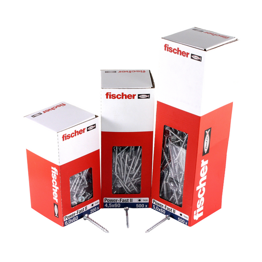 Fischer Power-Fast II FPF II Vis à bois aggloméré 5.0x50mm, 500 pcs. Tête fraisée avec empreinte Torx, filetage partiel, zingué et passivé bleu (670377)