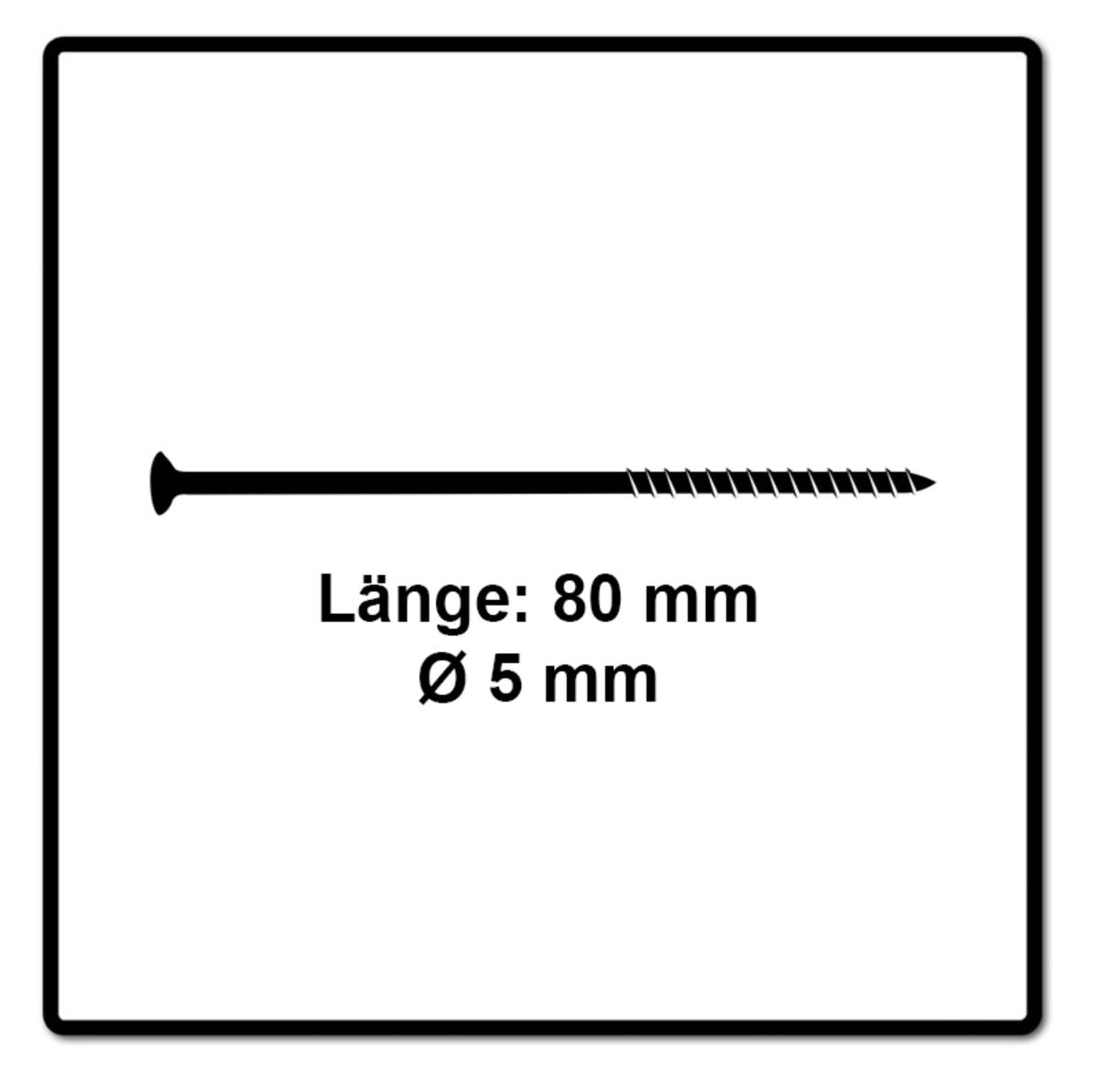 Fischer Vis pour panneaux de particules Power-Fast II FPF II 5.0x80 mm - 100 pièces (670382) tête fraisée + Filetage partiel Torx, galvanisée, passivée bleue