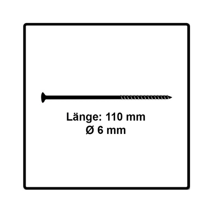 Fischer Power-Fast II FPF II Spanplattenschraube 6,0x110 mm 100 Stück ( 670459 ) Senkkopf mit Torx Teilgewinde galvanisch verzinkt, blau passiviert