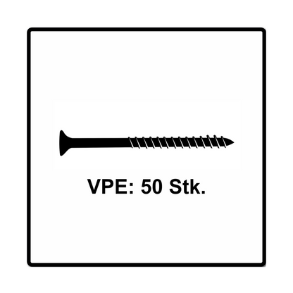 Fischer Power-Fast II FPF II Spanplattenschraube 6,0x110 mm 50 Stück ( 670689 ) Senkkopf mit Torx Teilgewinde galvanisch verzinkt, blau passiviert