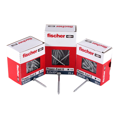 Fischer Power-Fast II FPF II Vis à bois aggloméré 6,0x130mm, Tête fraisée, Empreinte Torx ,Filetage partiel, Zingué blanc, Bleu passivé - 100 pcs. (670461)