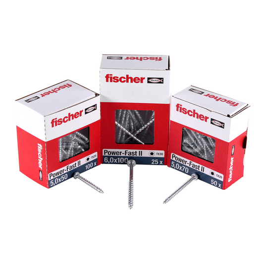 Fischer Power-Fast II FPF II Vis à bois aggloméré 6,0x140mm, Tête fraisée, Empreinte Torx ,Filetage partiel, Zingué blanc, Bleu passivé - 50 pcs. (670692)