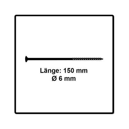 Fischer Power-Fast II FPF II Spanplattenschraube 6,0x150 mm 50 Stück ( 670693 ) Senkkopf mit Torx Teilgewinde galvanisch verzinkt, blau passiviert