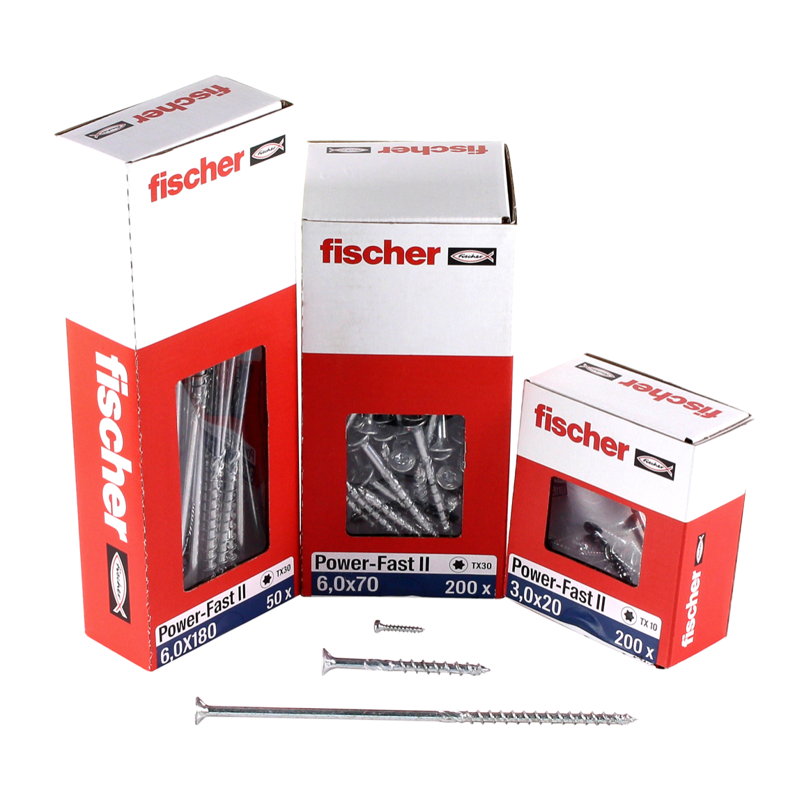 Fischer Power-Fast II FPF II Vis à bois aggloméré 6,0x160mm, Tête fraisée, Empreinte Torx ,Filetage partiel, Zingué blanc, Bleu passivé - 50 pcs. (670694)