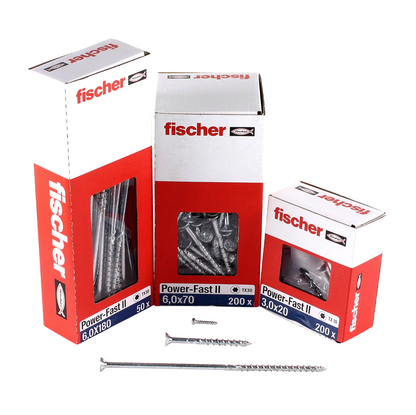 Fischer Power-Fast II FPF II Spanplattenschraube 6,0x160 mm 50 Stück ( 670694 ) Senkkopf mit Torx Teilgewinde galvanisch verzinkt, blau passiviert