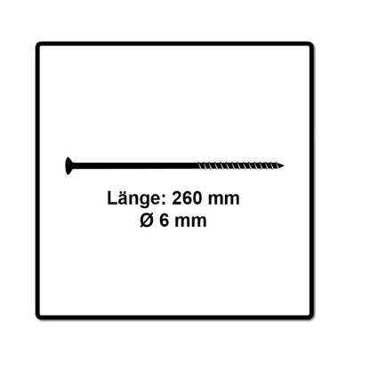 Fischer Power-Fast II FPF II Vis à bois aggloméré 6,0x260 mm,  25 pcs., tête fraisée, empreinte Torx, filetage partiel, zingué et passivé bleu ( 670470 )