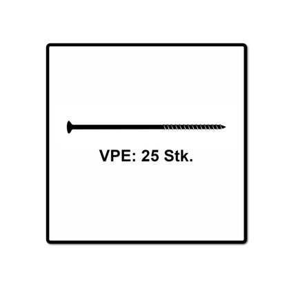 Fischer Power-Fast II FPF II Spanplattenschraube 6,0x260 mm 25 Stück ( 670470 ) Senkkopf mit Torx Teilgewinde galvanisch verzinkt, blau passiviert