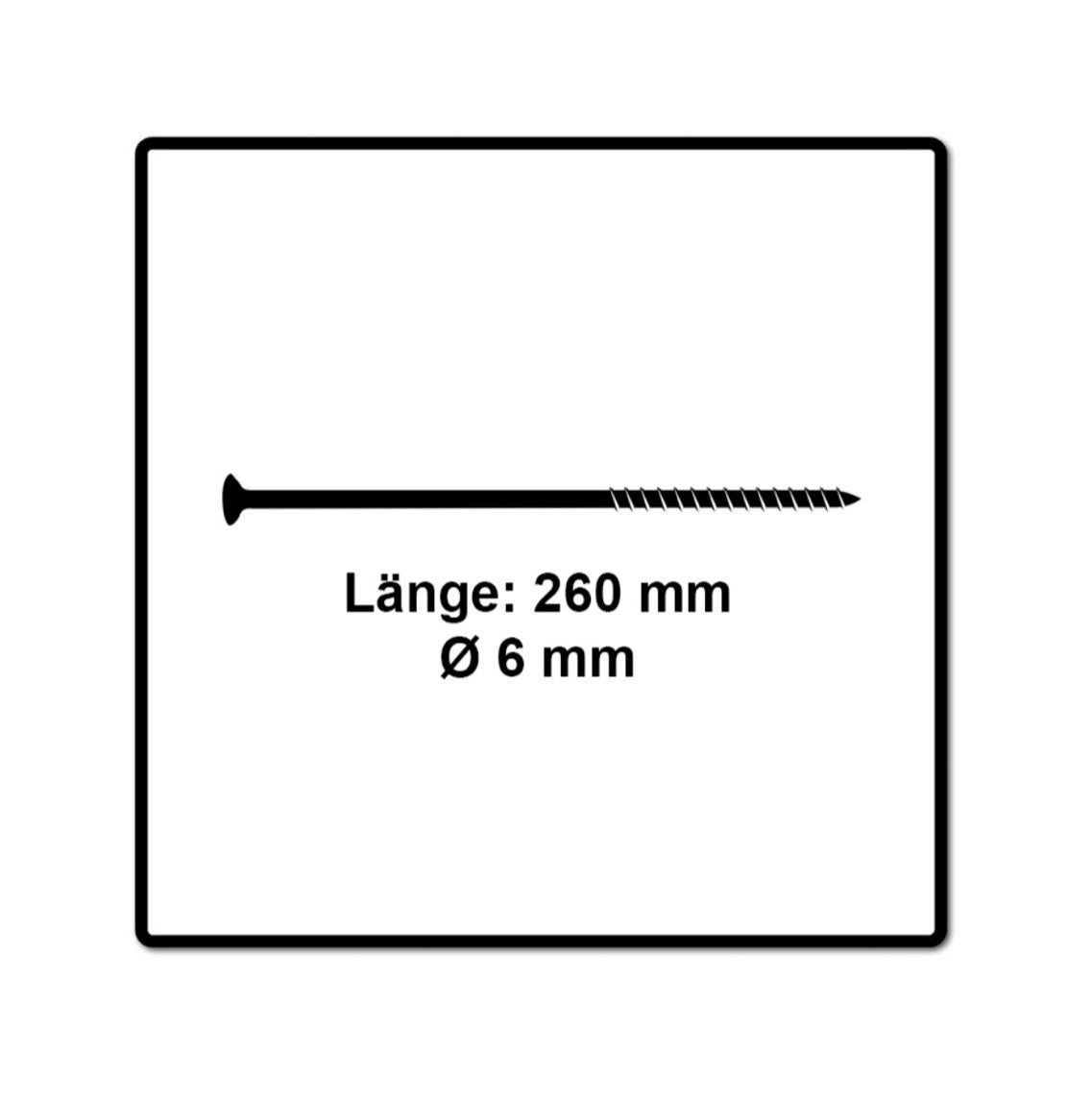 Fischer Power-Fast II FPF II Spanplattenschraube 6,0x260 mm 50 Stück ( 670471 ) Senkkopf mit Torx Teilgewinde galvanisch verzinkt, blau passiviert