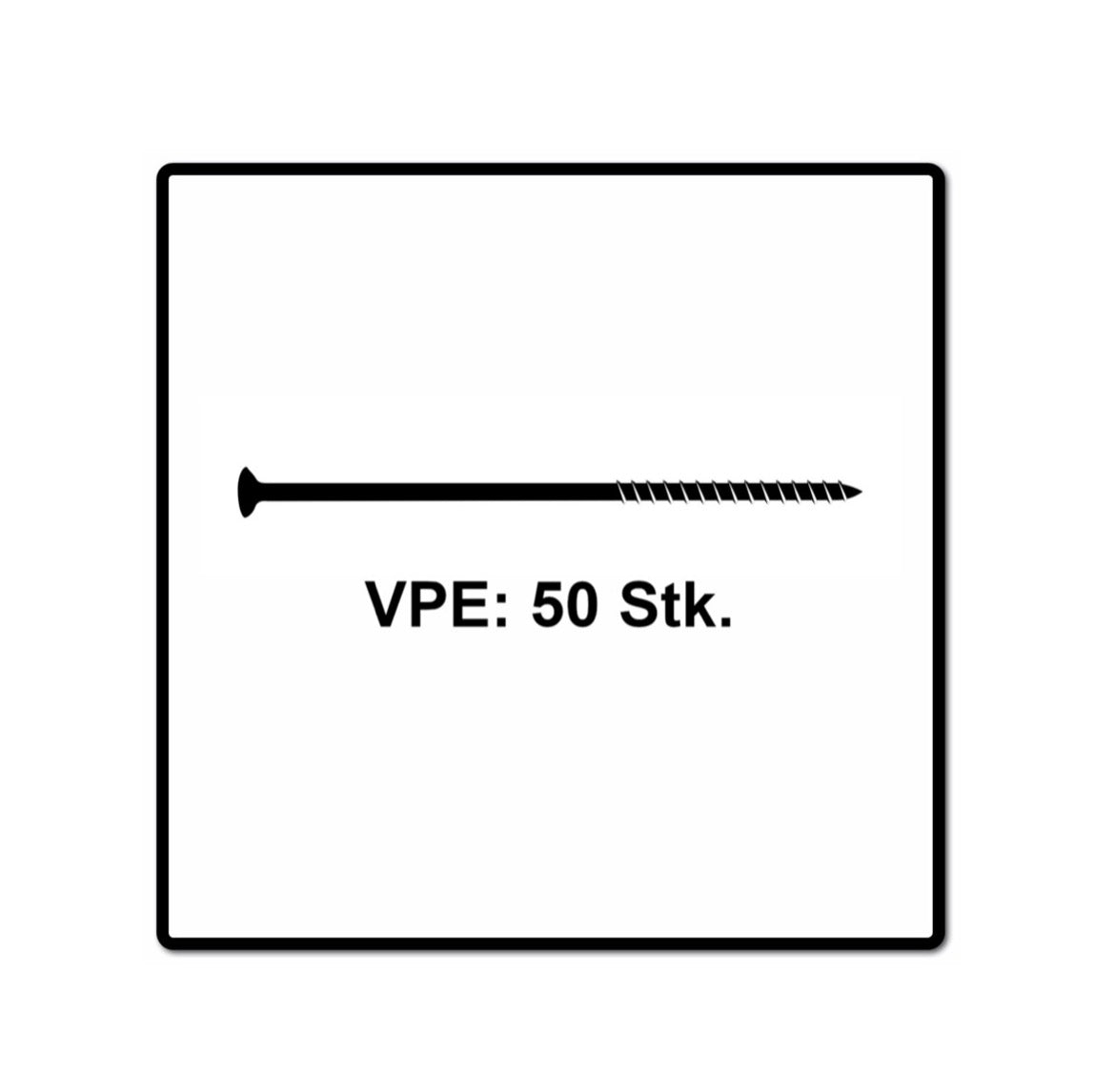 Fischer Power-Fast II FPF II Spanplattenschraube 6,0x260 mm 50 Stück ( 670471 ) Senkkopf mit Torx Teilgewinde galvanisch verzinkt, blau passiviert