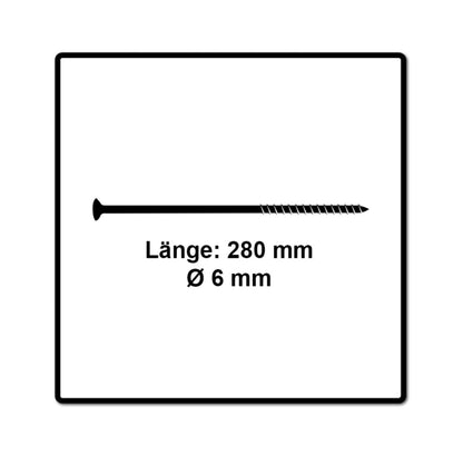 Fischer Power-Fast II FPF II Spanplattenschraube 6,0x280 mm 50 Stück ( 670473 ) Senkkopf mit Torx Teilgewinde galvanisch verzinkt, blau passiviert