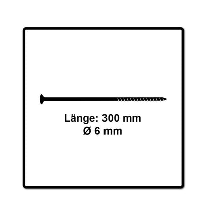 Fischer Power-Fast II FPF II Spanplattenschraube 6,0x300 mm 25 Stück ( 670474 ) Senkkopf mit Torx Teilgewinde galvanisch verzinkt, blau passiviert