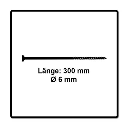 Fischer Power-Fast II FPF II Spanplattenschraube 6,0x300 mm 50 Stück ( 670475 ) Senkkopf mit Torx Teilgewinde galvanisch verzinkt, blau passiviert