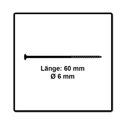 Fischer Power-Fast II FPF II Spanplattenschraube 6,0x60 mm 200 Stück ( 670482 ) Senkkopf mit Torx Teilgewinde galvanisch verzinkt, blau passiviert