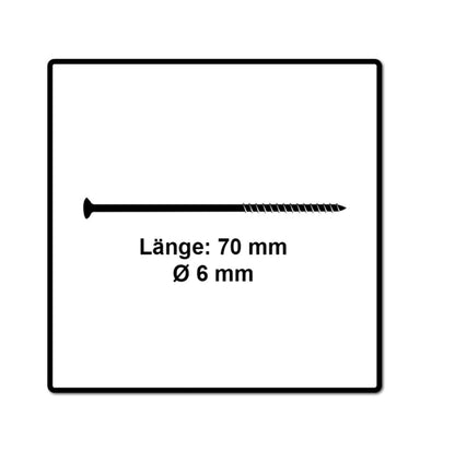 Fischer Power-Fast II FPF II Spanplattenschraube 6,0x70 mm 200 Stück ( 670484 ) Senkkopf mit Torx Teilgewinde galvanisch verzinkt, blau passiviert