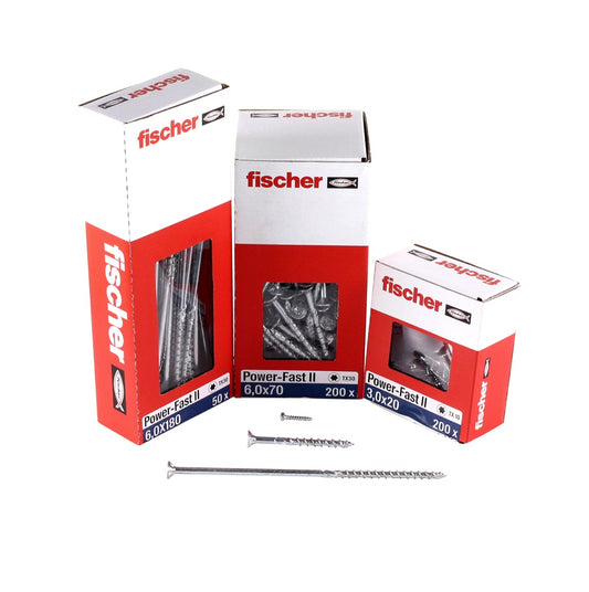 Fischer Vis pour panneaux de particules Power-Fast II FPF II 6.0x80 mm - 200 pièces (670486) tête fraisée + Filetage partiel Torx, galvanisée, passivée bleue