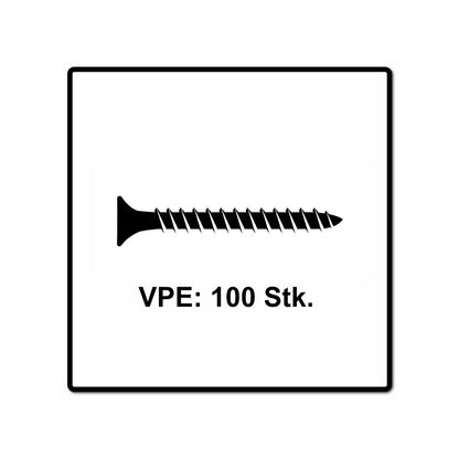 Fischer Power-Fast II FPF II Spanplattenschraube 6,0x90 mm 100 Stück ( 670487 ) Senkkopf mit Torx Teilgewinde galvanisch verzinkt, blau passiviert