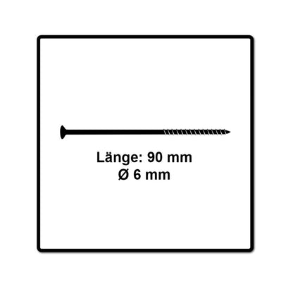 Fischer Power-Fast II FPF II Spanplattenschraube 6,0x90 mm 200 Stück ( 670647 ) Senkkopf mit Torx Teilgewinde galvanisch verzinkt, blau passiviert