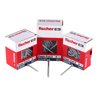 Fischer Power-Fast II FPF II Vis à bois aggloméré 3,5x25mm,Tête ronde, Torx, Filetage total, Zingué blanc, Passivé bleu, 200pcs. (670101)