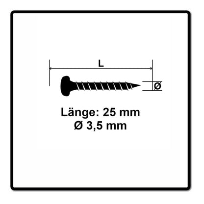 Fischer Power-Fast II FPF II Vis à bois aggloméré 3,5x25mm,Tête ronde, Torx, Filetage total, Zingué blanc, Passivé bleu, 200pcs. (670101)