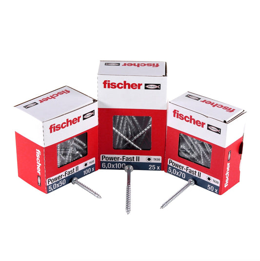 Fischer Power-Fast II FPF II Spanplattenschraube 4,0x25 mm 200 Stück ( 670236 ) Pan Head mit Torx Vollgewinde galvanisch verzinkt, blau passiviert