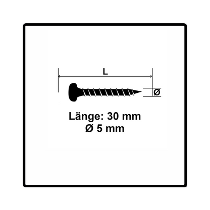 Fischer Power-Fast II FPF II Vis à bois aggloméré 5,0x30mm, 200 pcs. Pan Head avec empreinte Torx, filetage total, zingué et passivé bleu (670437)