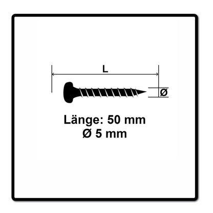 Fischer Power-Fast II FPF II Vis à bois aggloméré 5,0x50mm, 100 pcs. Pan Head avec empreinte Torx, filetage total, zingué et passivé bleu (670439)