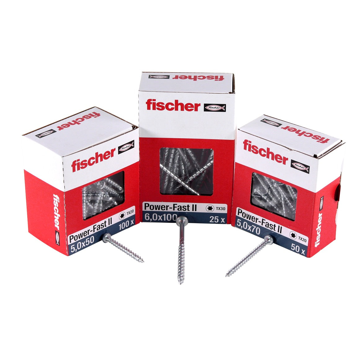 Fischer Power-Fast II FPF II Vis à bois aggloméré 6,0x100 mm, 25 pcs., tête ronde, empreinte Torx, filetage partiel, zingué et passivé bleu ( 670533 )