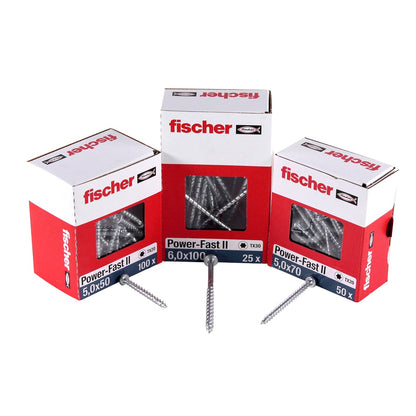 Fischer Power-Fast II FPF II Spanplattenschraube 6,0x80 mm 50 Stück ( 670534 ) Pan Head mit Torx Teilgewinde galvanisch verzinkt, blau passiviert