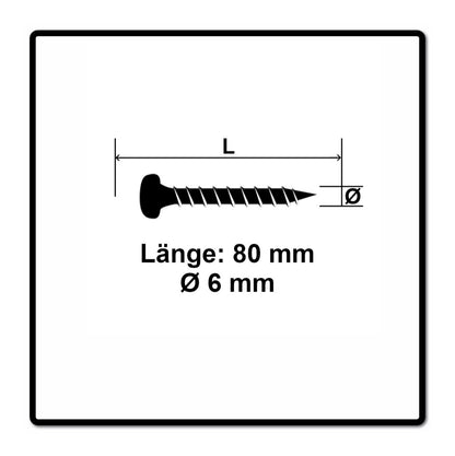 Fischer Power-Fast II FPF II Spanplattenschraube 6,0x80 mm 50 Stück ( 670534 ) Pan Head mit Torx Teilgewinde galvanisch verzinkt, blau passiviert