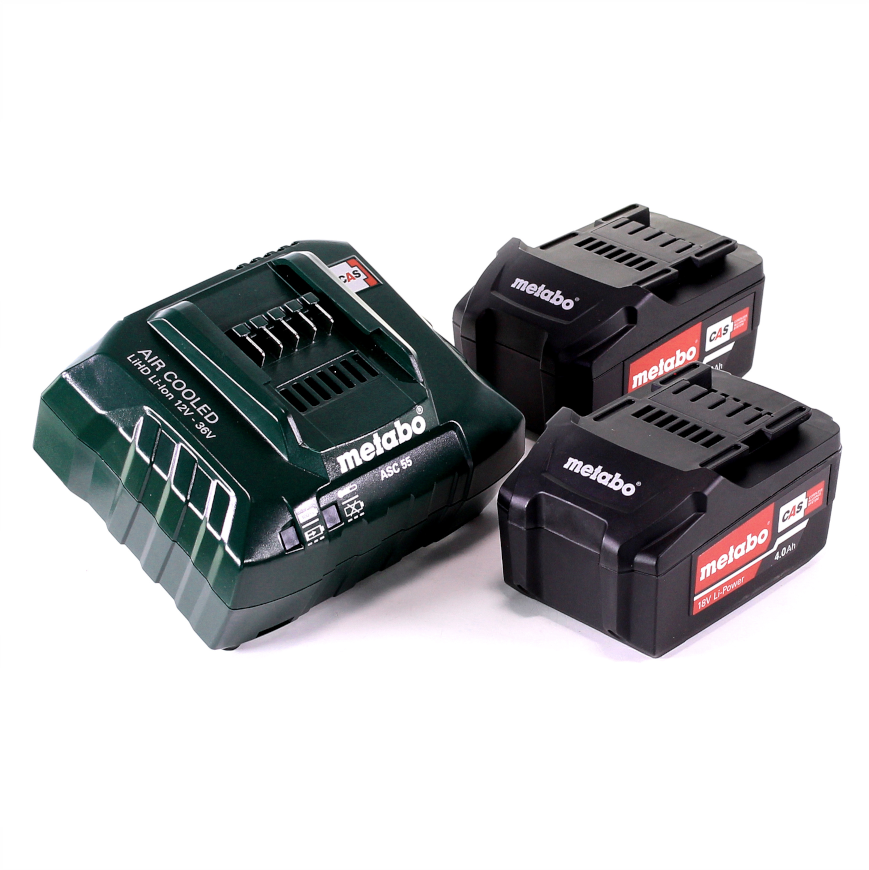 Metabo Basis Set 2x Li-Power Akkupack 18 V 4,0 Ah CAS Li-Ion Akku ( 2x 625591000 ) + Ladegerät ASC 55 ( 627044000 )