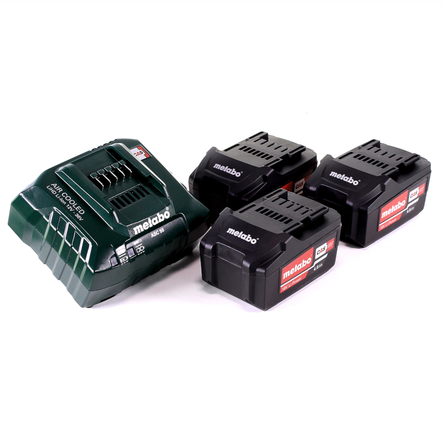 Metabo Basis Set 3x Li-Power Akkupack 18 V 4,0 Ah CAS Li-Ion Akku ( 3x 625591000 ) + Ladegerät ASC 55 ( 627044000 )