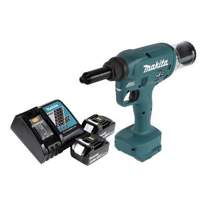 Makita DRV 250 RF Akku Blindnietsetzgerät 18V 20kN Brushless + 2x Akku 3,0Ah + Ladegerät