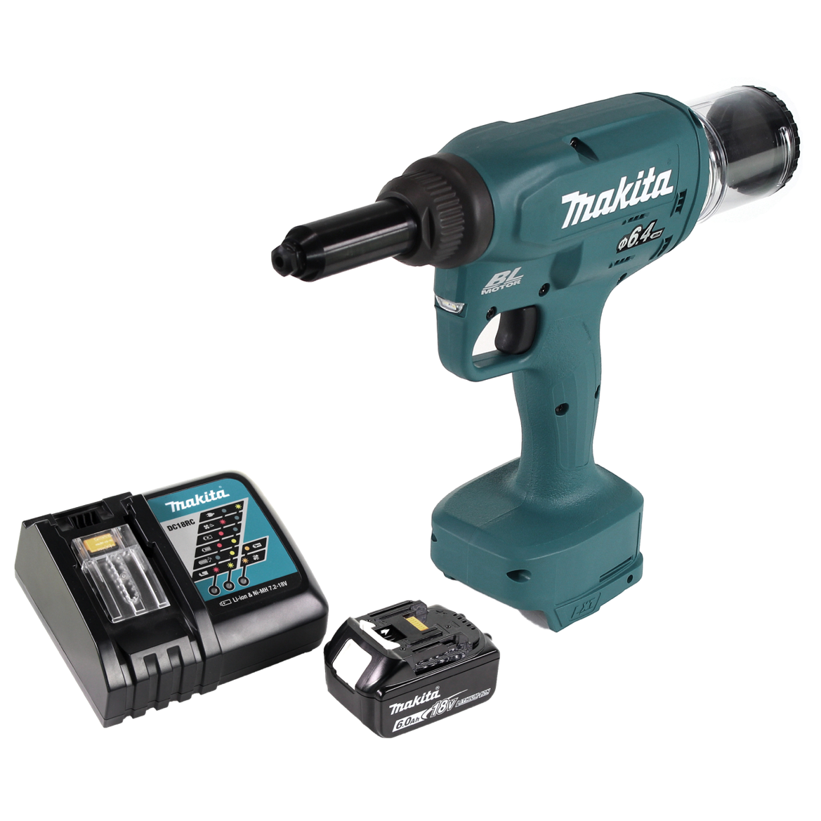 Makita DRV 250 RG1 Akku Blindnietsetzgerät 18V 20kN Brushless + 1x Akku 6,0Ah + Ladegerät