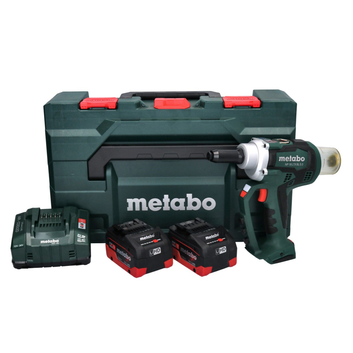 Metabo NP 18 LTX BL 5.0 Akku Blindnietpistole 18 V 10 kN Brushless + 2x Akku 5,5 Ah + Ladegerät + metaBOX