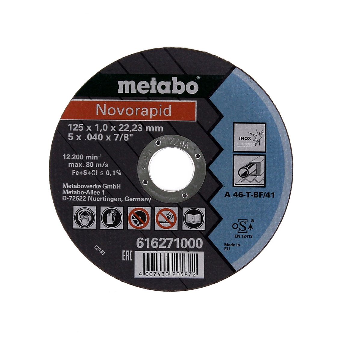 Metabo Novorapid TF41 Disque à tronçonner Inox 125x22,23 mm - 25 pièces. ( 25x 616271000 ) pour meuleuse d'angle