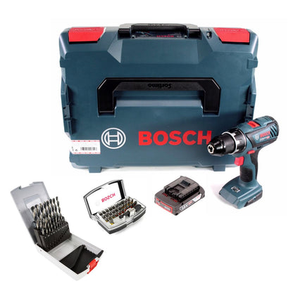 Perceuse-visseuse sans fil Bosch GSR 18V-28 18V 63Nm + 1x batterie 2,0Ah + 19 pièces. Coffret de forets + jeu d'embouts 32 pièces + L-Boxx - sans chargeur