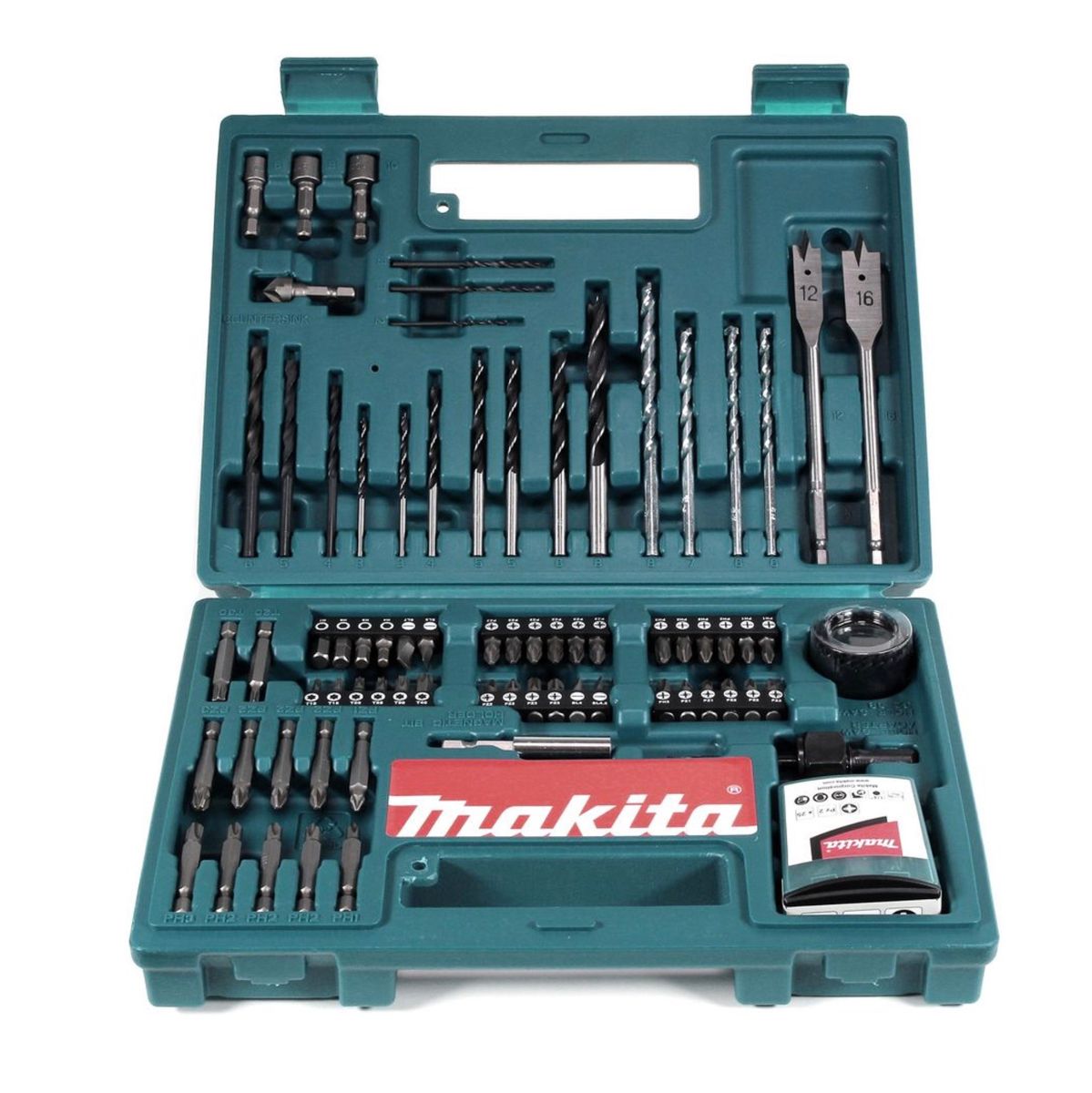 Makita DHP 453 STTK W Akku Schlagbohrschrauber 18 V 42Nm + 1x Akku 5,0Ah + Ladegerät + 100 tlg. Bit Bohrer Set + Koffer