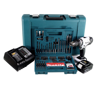 Makita DHP 453 SGTK W Akku Schlagbohrschrauber 18 V 42Nm + 1x Akku 6,0Ah + Ladegerät + 100 tlg. Bit Bohrer Set + Koffer