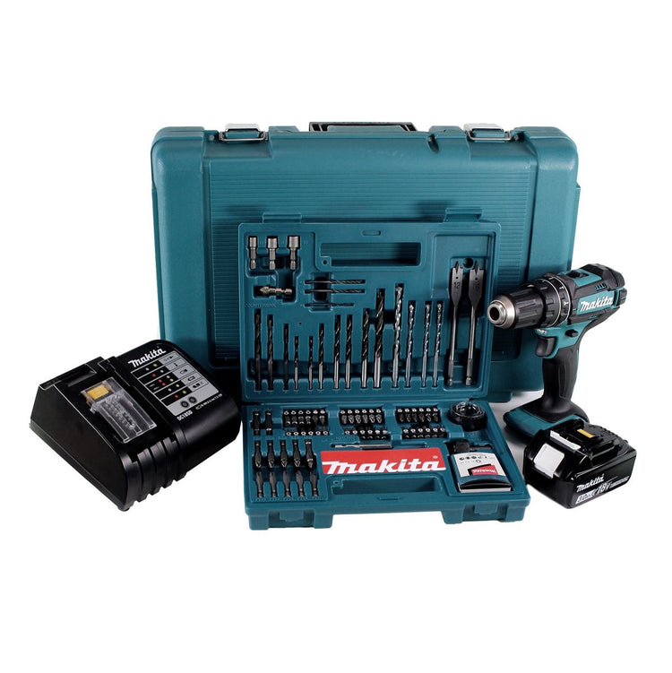 Makita DHP 482 SFK  Akku Schlagbohrschrauber 18 V 62Nm + 1x Akku 3,0Ah + Ladegerät + 100 tlg. Bit Bohrer Set + Koffer - Toolbrothers