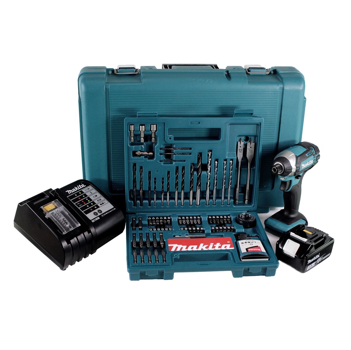 Makita DTD 152 SFK Visseuse à chocs sans fil 18V 165Nm 1/4" + 1x Batterie 3.0Ah + Chargeur + Jeu de 100 forets + Mallette