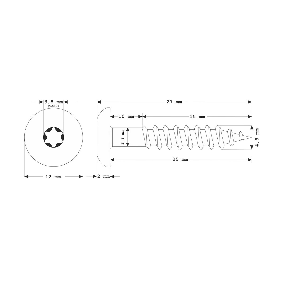 Meisterling Vis de façade 4.8x25 mm - 100 pièces (010020000001) 12 mm tête plate blanche + Filetage partiel Torx V2A acier inoxydable